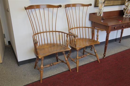 Appraisal: PAIR OF ARMCHAIRS Windsor style armchairs in oak with knuckled