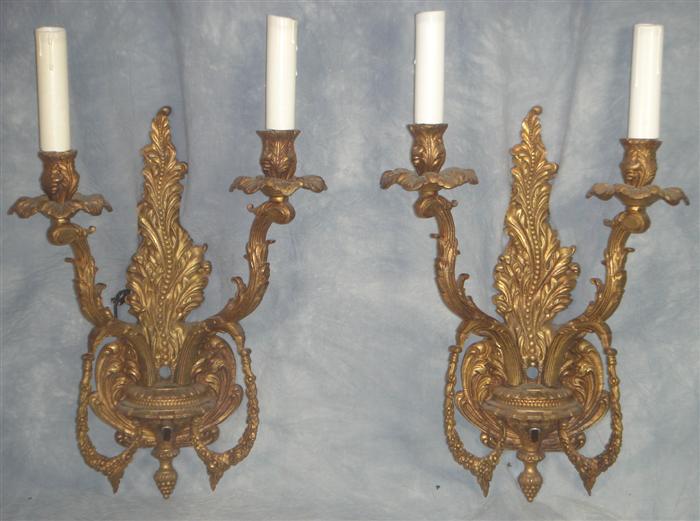 Appraisal: Pr brass double arm French style wall sconces electric tall