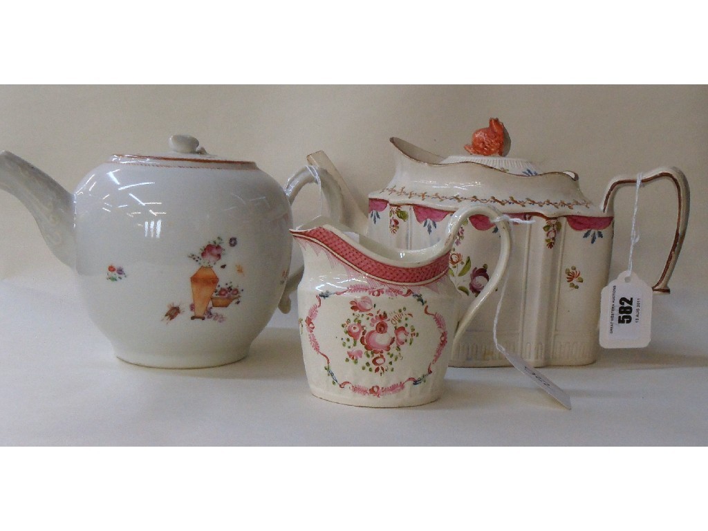 Appraisal: Chinese porcelain teapot English teapot and a jug def