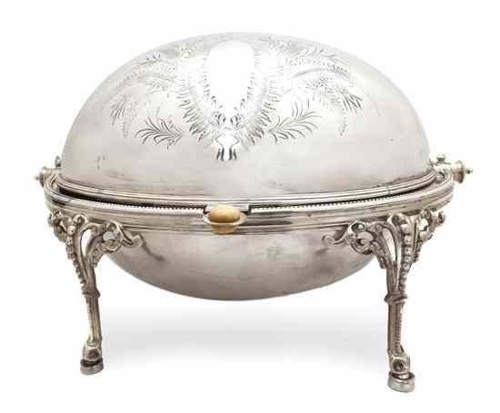 Appraisal: An English Silverplate Bacon Warmer of oval form with engraved