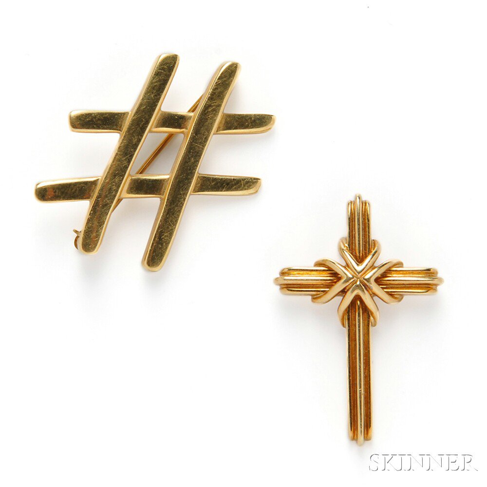 Appraisal: Two kt Gold Jewelry Items Tiffany Co a cross pendant