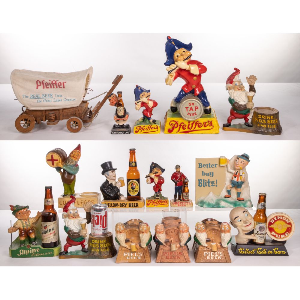 Appraisal: BEER ADVERTISING BACK BAR DISPLAY ASSORTMENT items including Pfeiffer chalkware