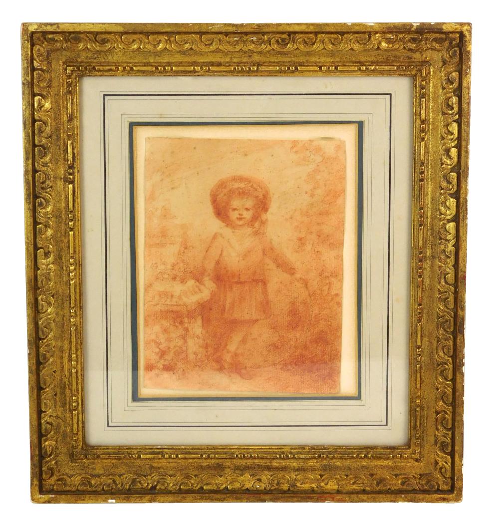 Appraisal: Red crayon drawing of child in garden late th C