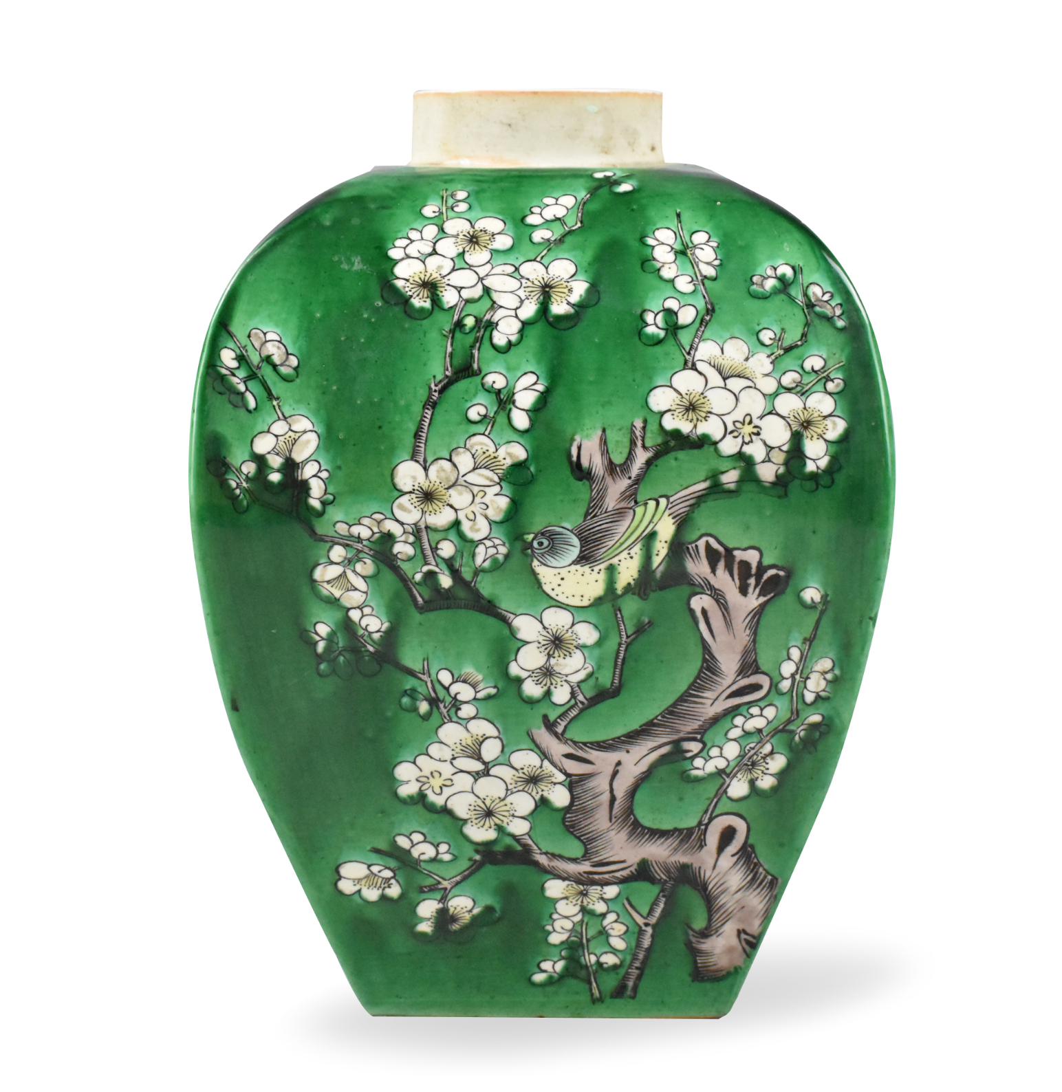 Appraisal: A Chinese famille noir square jar with birds dating from