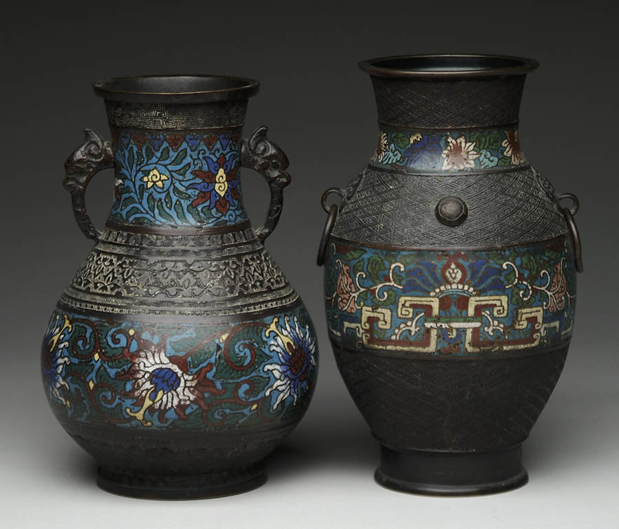 Appraisal: TWO CHINESE BRONZE AND CLOISONN VASES - h bulbous vase