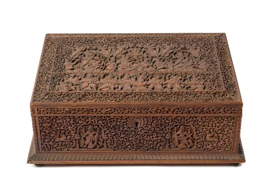 Appraisal: Sale Lot An Indian Relief Carved Wood Box th century