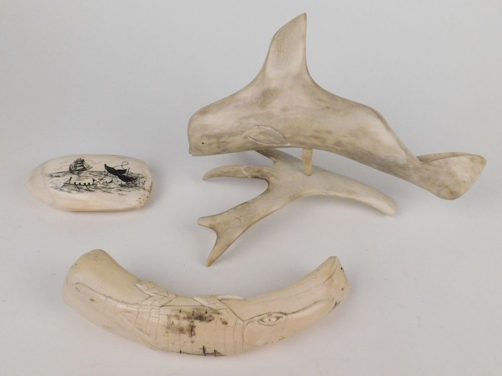 Appraisal: Carved items Carved items- Scrimshaw whale tooth Carved tusk with