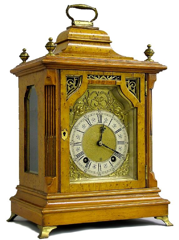 Appraisal: Maple two train ting tang bracket clock the Lenzkirch movement