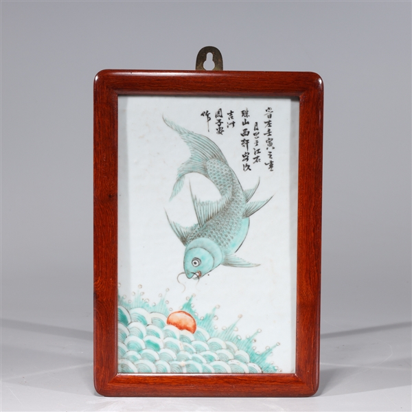 Appraisal: Chinese famille verte enameled porcelain plaque of a fish with