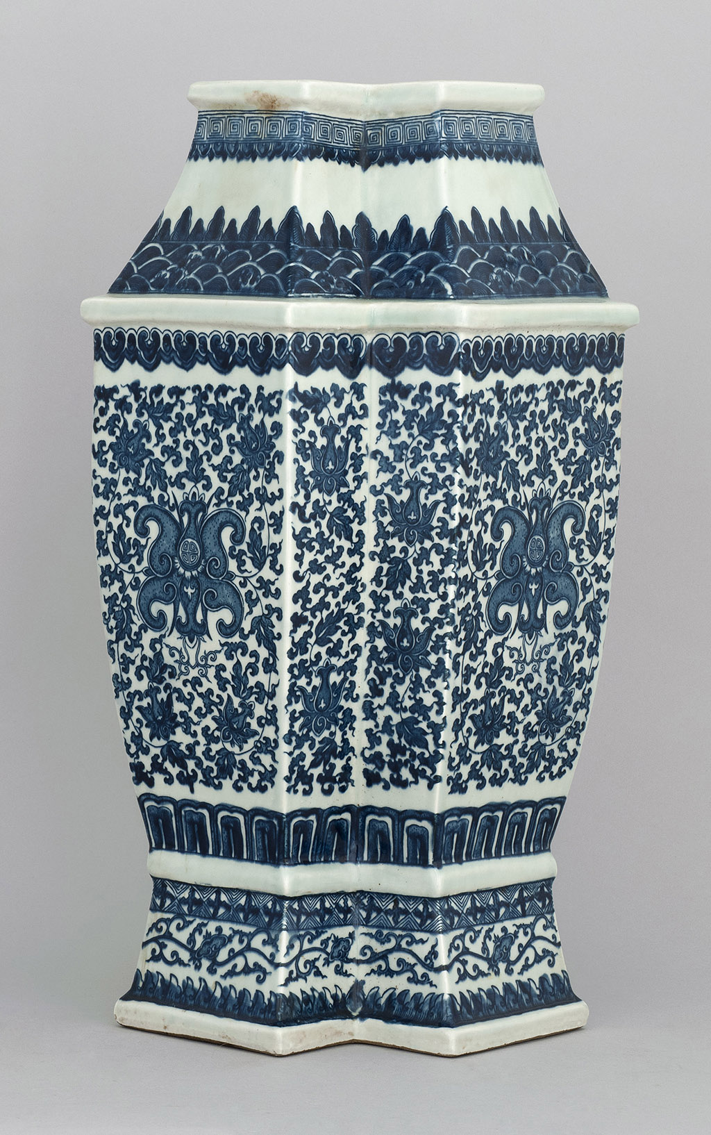 Appraisal: BLUE AND WHITE PORCELAIN VASE In double diamond form with