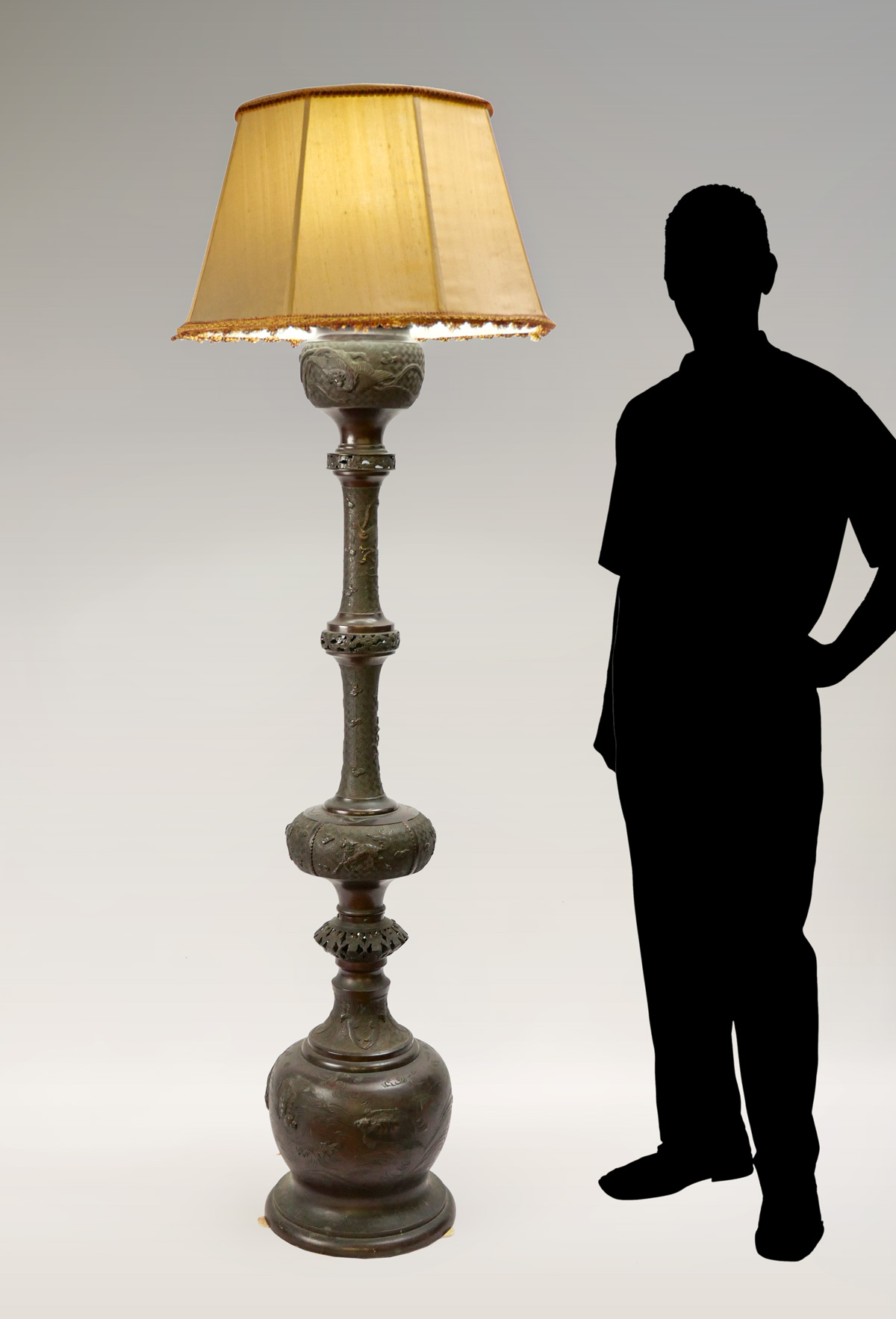 Appraisal: JAPANESE BRONZE FLOOR LAMP Tall Japanese segmented bronze lamp having