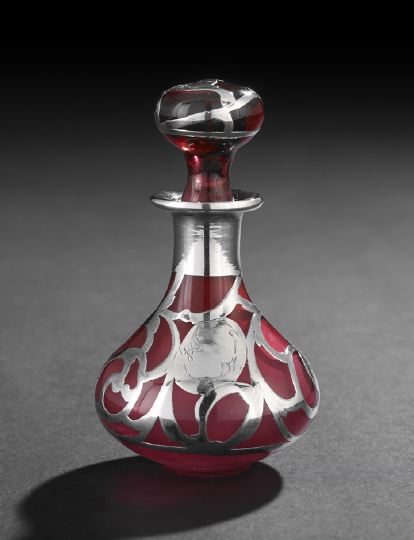 Appraisal: American Silver Deposit Cranberry Glass Cologne Bottle first quarter th