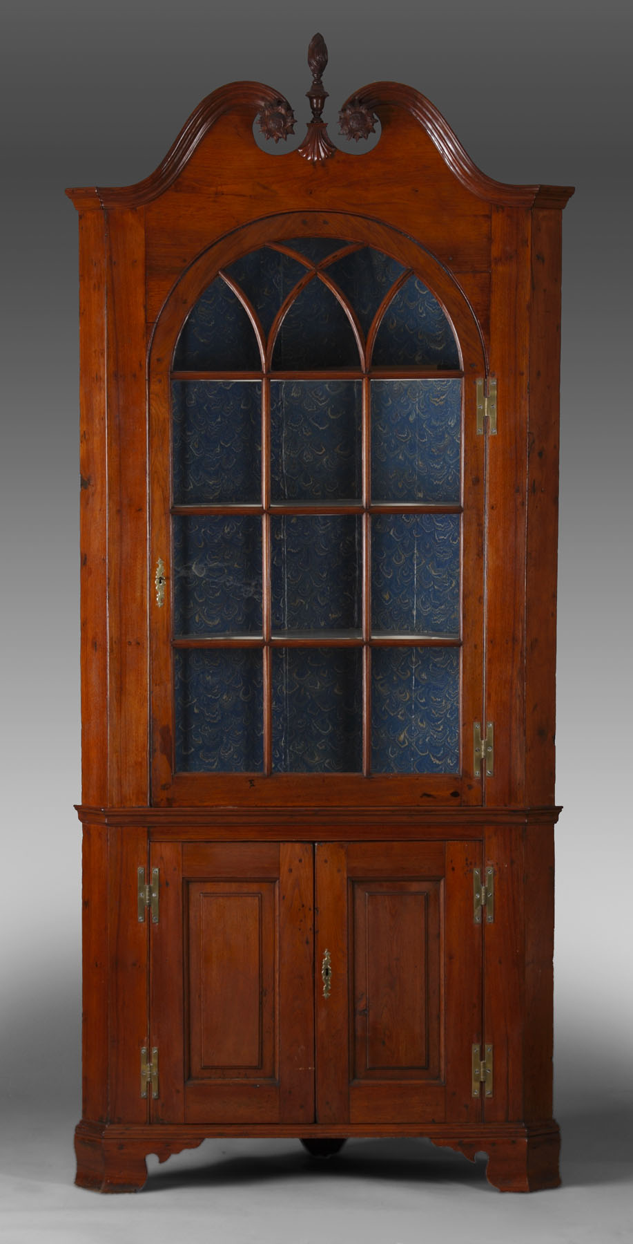 Appraisal: Late th Century Corner Cupboard Walnut case w deep rich