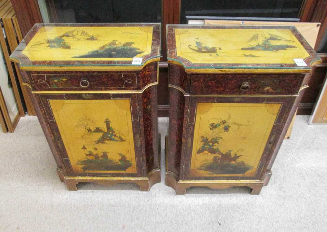 Appraisal: A PAIR OF JAPANNED SIDE CABINETS Continental c with matching