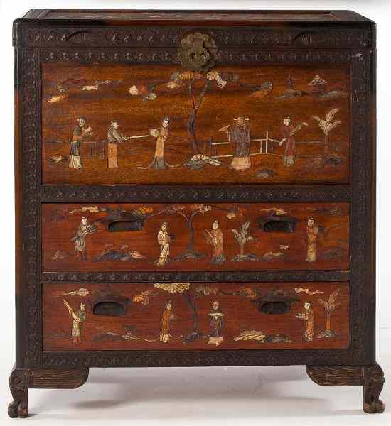 Appraisal: Chinese Inlaid Chest of Drawersearly th century hardwoods the top