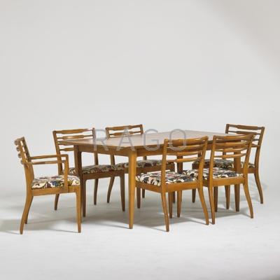 Appraisal: MODERN Extension dining table six chairs arm- side- USA s