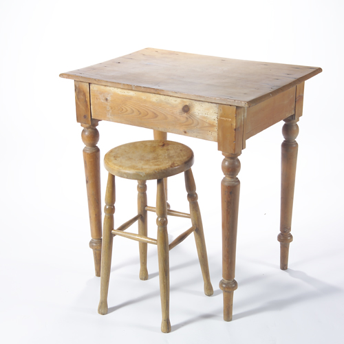 Appraisal: Pine work table and stool Table x x