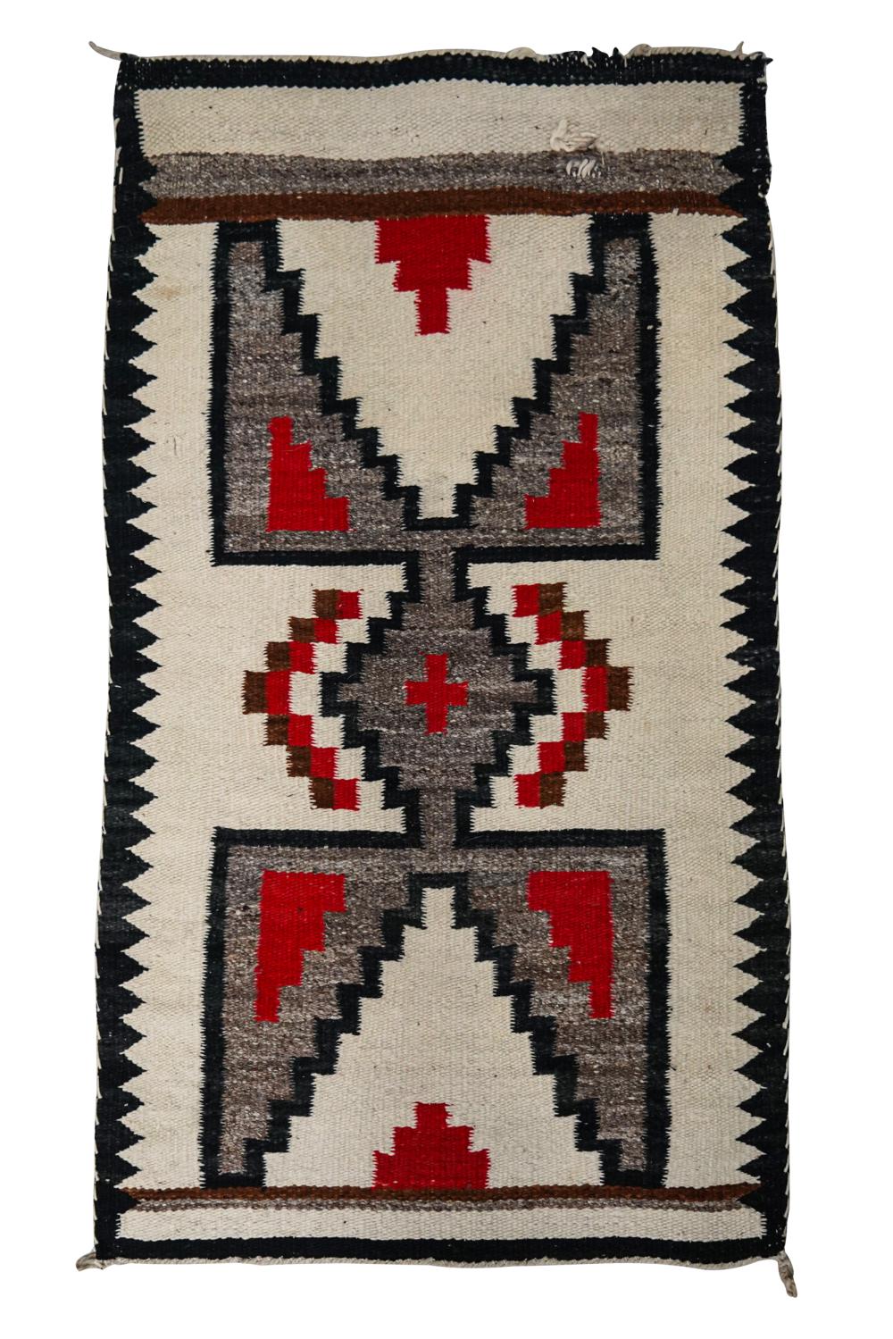 Appraisal: NAVAJO WOOL RUGwith central cross motif x inches Condition