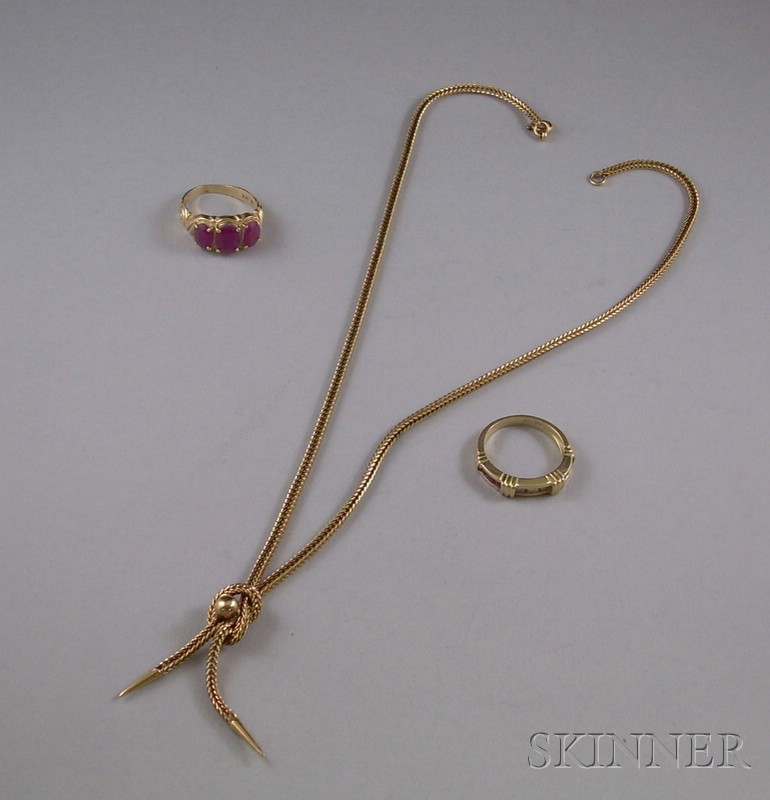 Appraisal: Three Gold Jewelry Items a kt gold diamond and gemstone