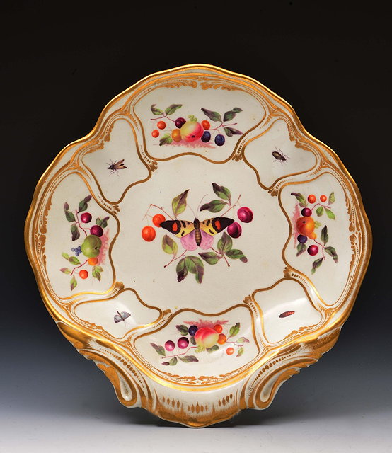 Appraisal: Derby shell dishcirca decorated in polychrome enamels with fruit and