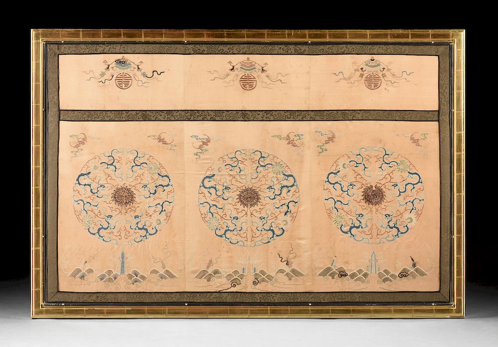 Appraisal: A QING DYNASTY POLYCHROME SILK EMBROIDERD ALTAR FRONT PANEL YONGZHENG