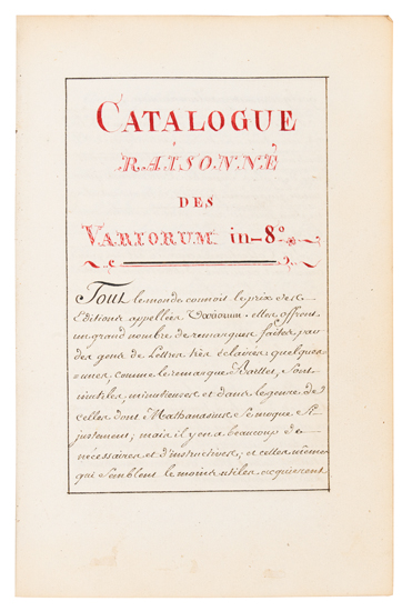 Appraisal: ADRY JEAN-F LICISSIME Catalogue Raisonn des Variorum in- manuscript in