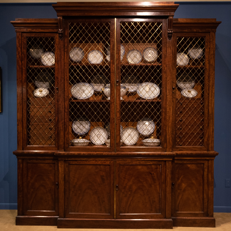 Appraisal: Regency Mahogany and Brass Breakfront Bookcase In two parts ft