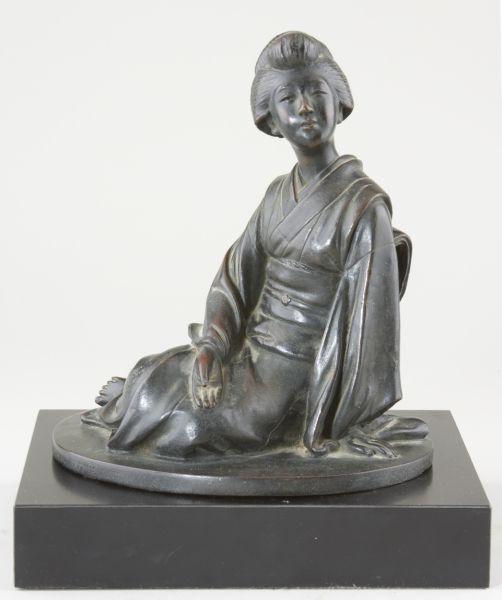 Appraisal: Japanese Bronze Sculpture of a Geisha Girl the figure depicted