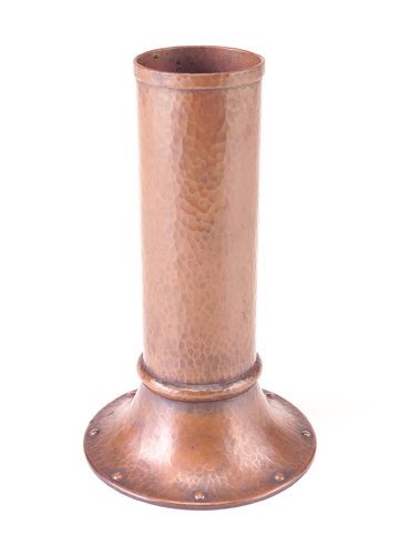 Appraisal: ROYCROFT Hammered copper riveted shell-casing vase with tall cylindrical neck