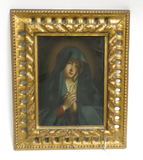 Appraisal: HAND PAINTED MADONNA PORTRAIT AFTER CARLO DOLCI with wood carved