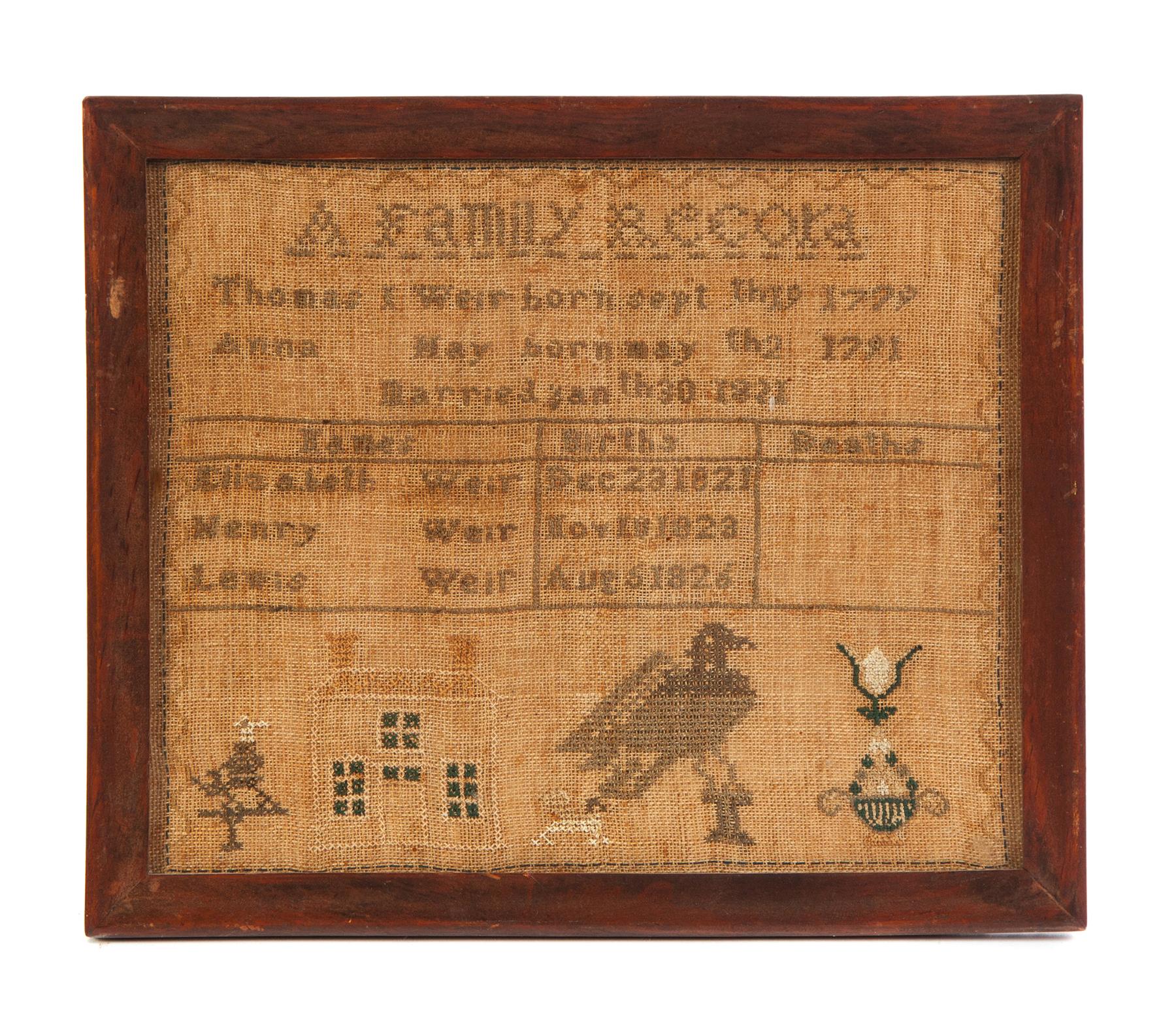 Appraisal: NEW YORK FAMILY RECORD SAMPLER Jackson Washington County - silk