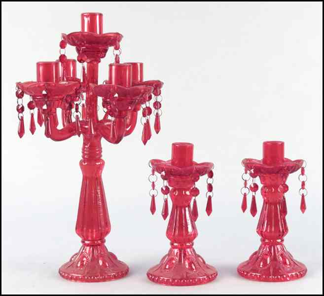 Appraisal: FIVE PAIRS OF PAINTED WOOD CANDLESTICKS Together with a red