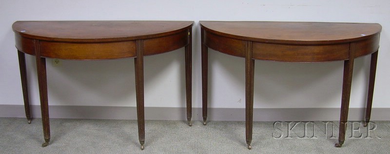 Appraisal: Pair of Mahogany and Mahogany Veneer Demilune Banquet Table Ends