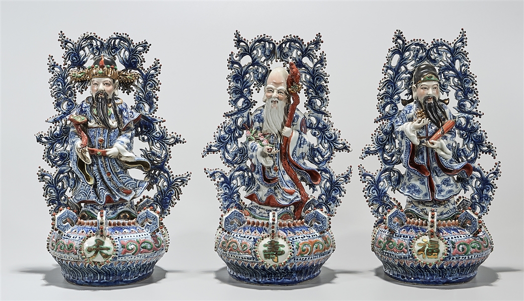 Appraisal: Three Chinese enameled porcelain Star God figures x x each