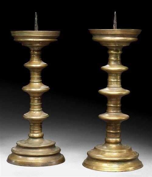 Appraisal: PAIR OF BRONZE CANDLE HOLDERS early Baroque German th century