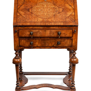 Appraisal: A Marquetry Inlaid Burlwood Desk Secretary th century having four