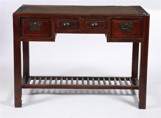 Appraisal: STONE TOP DESK Chinese late th century elm Beaded legs