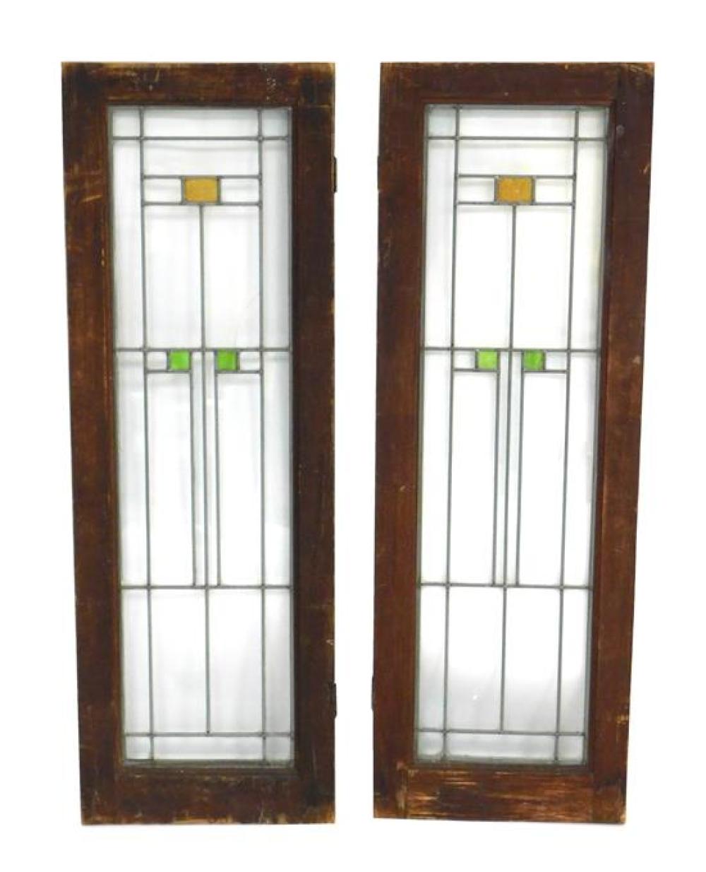 Appraisal: Pair of Prairie style Arts and Crafts stained glass windows