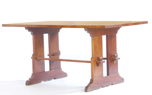 Appraisal: L J G STICKLEY Trestle table with a broad lower