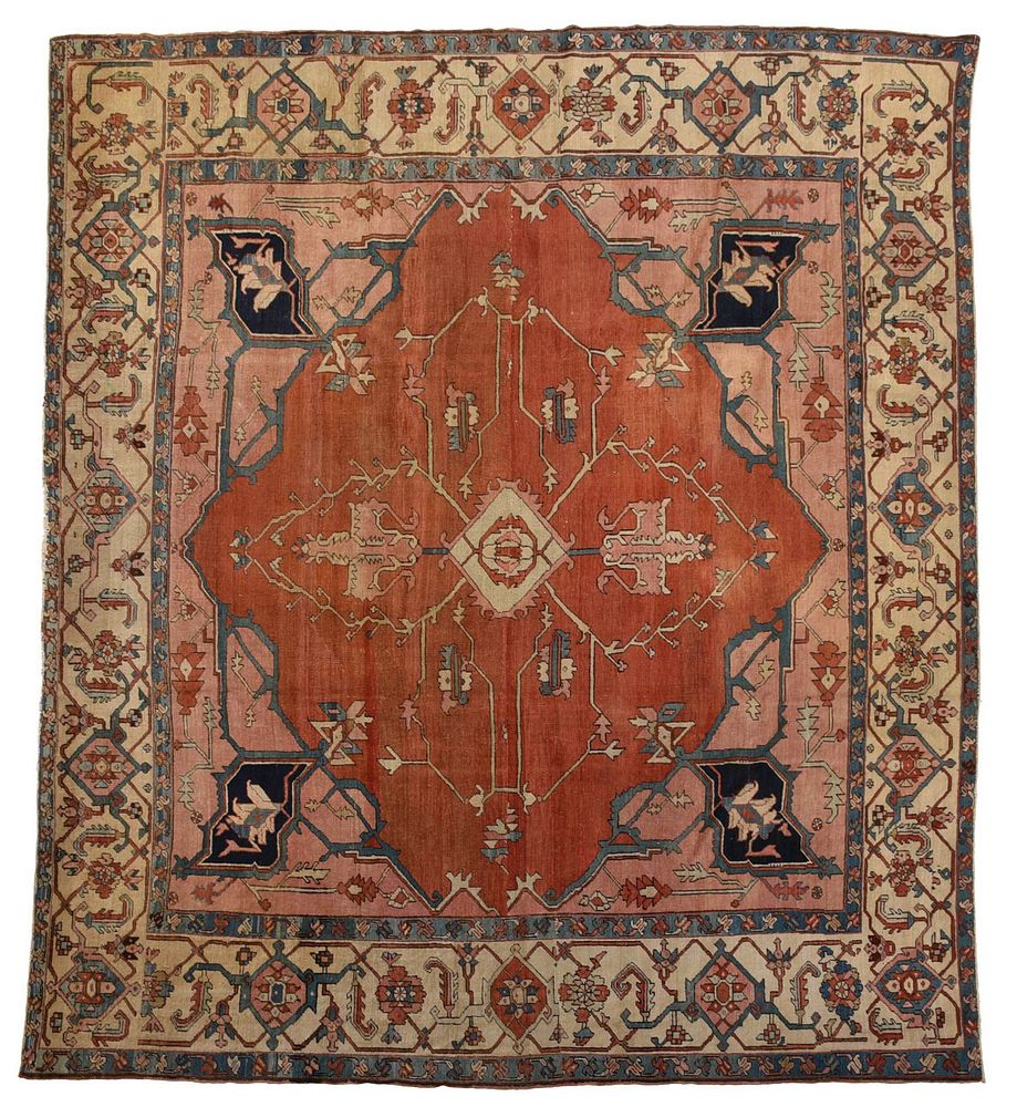 Appraisal: Serapi Carpet early th century orange field with central diamond