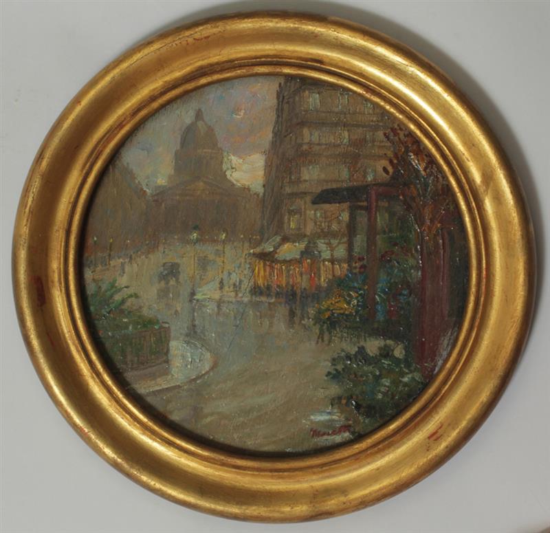 Appraisal: Attributed to Mario Masetti b Two Parisian Cityscapes Oil on