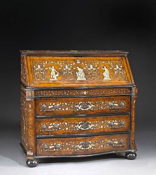 Appraisal: A fine Italian Baroque walnut and ivory marquetry desk late