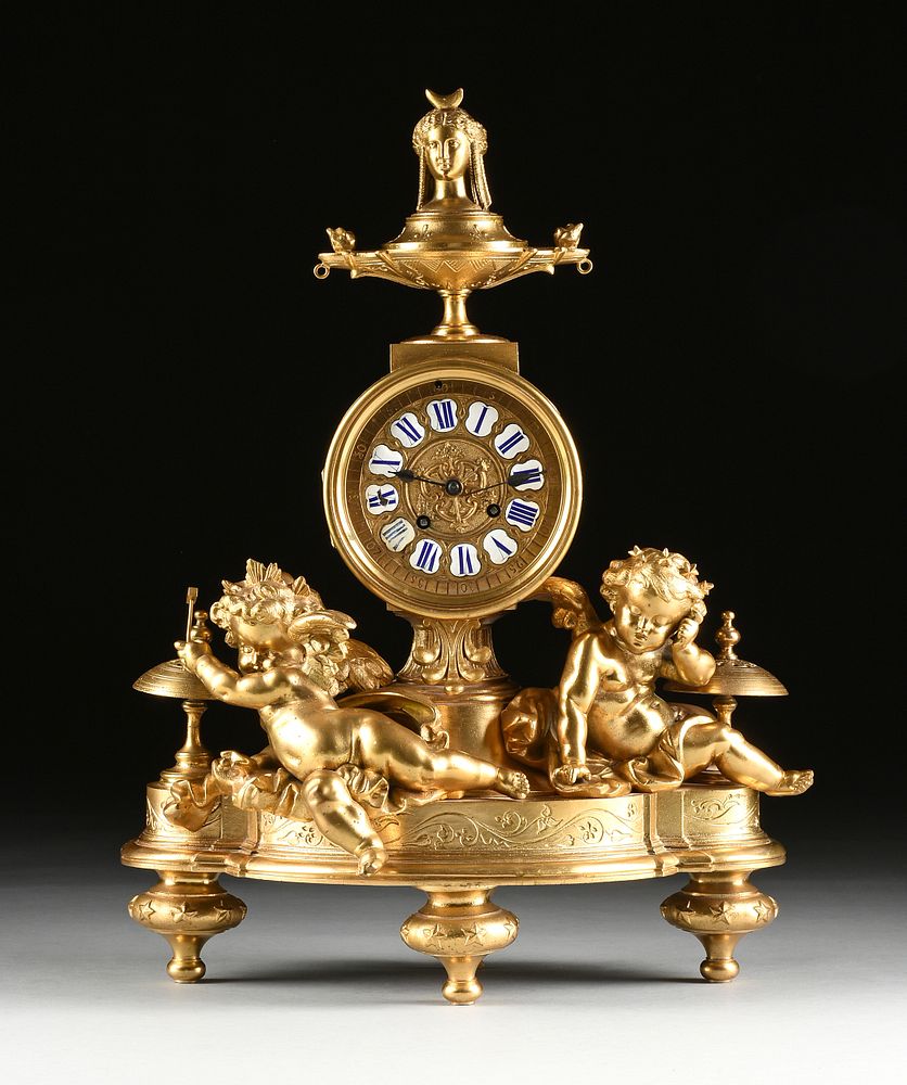 Appraisal: A FRENCH N O GREC GILT METAL FIGURAL MANTLE CLOCK