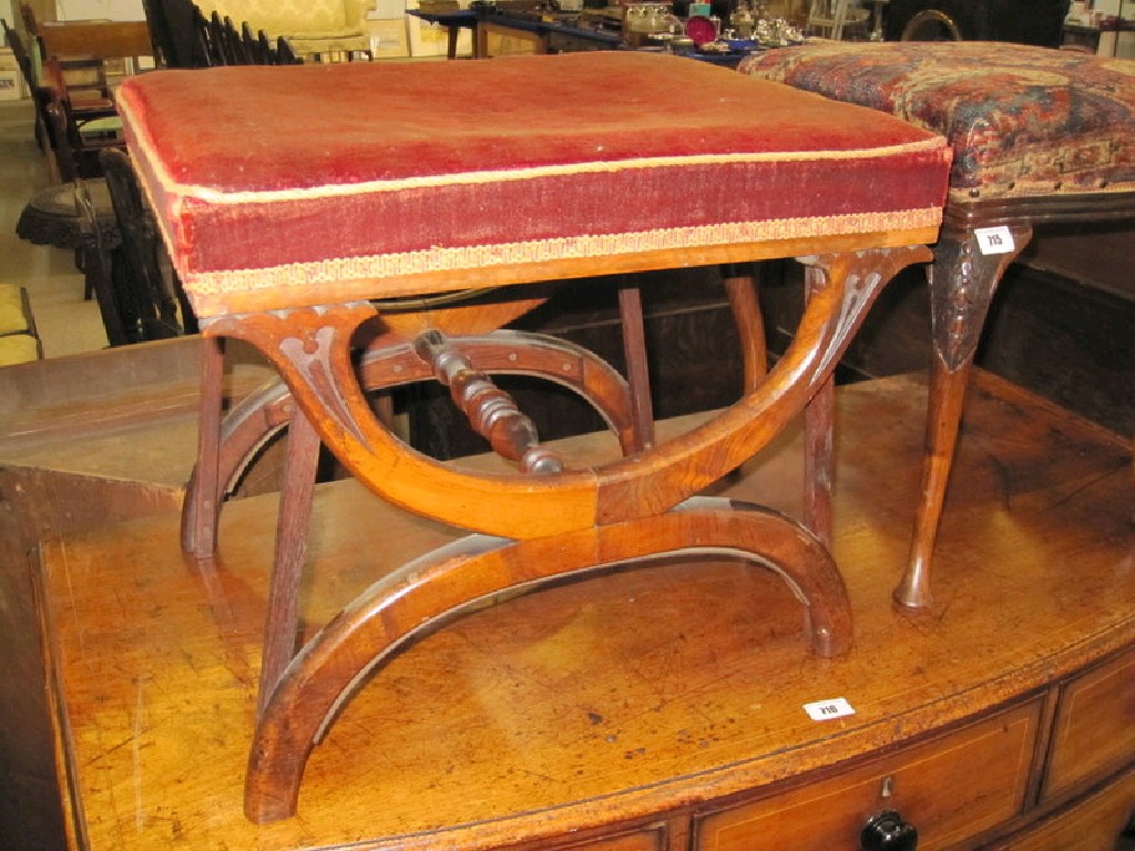 Appraisal: Victorian mahogany X frame stool with red velvet seat