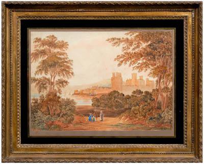 Appraisal: British School watercolor landscape with castle and lake inscribed lower