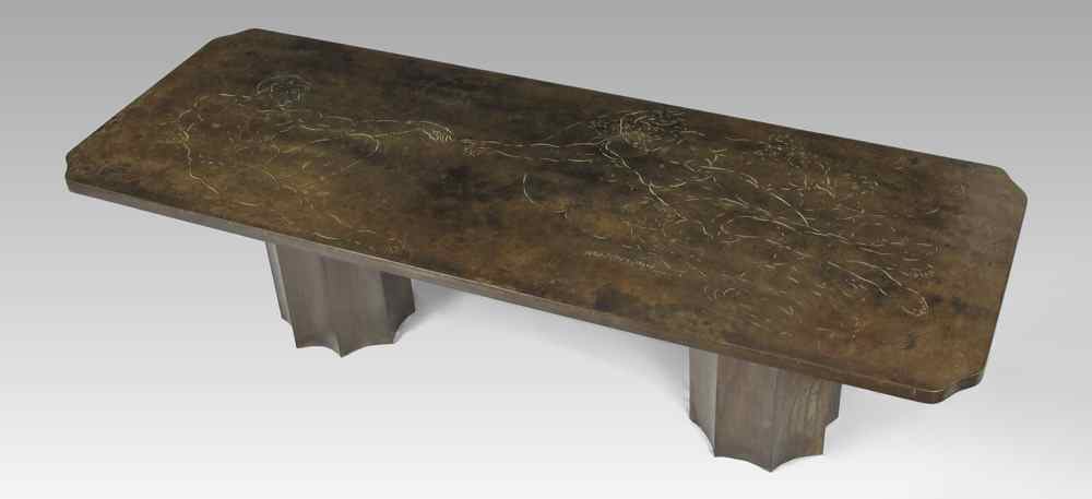 Appraisal: PHILIP AND KELVIN LAVERNE COFFEE TABLE Bronze clad top with