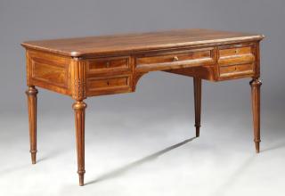 Appraisal: Louis XVI Style Carved Walnut Desk th c the r