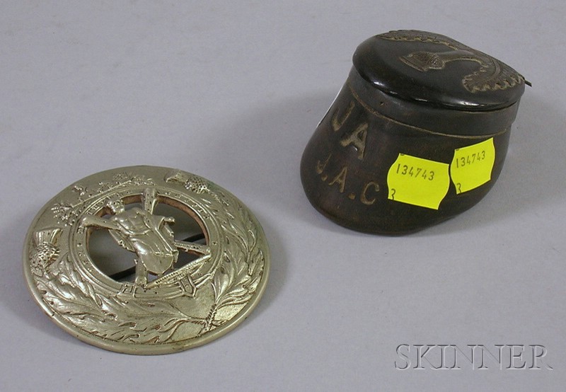 Appraisal: Scottish Silver-mounted Hoof Snuff Box and a Regimental Cast Metal