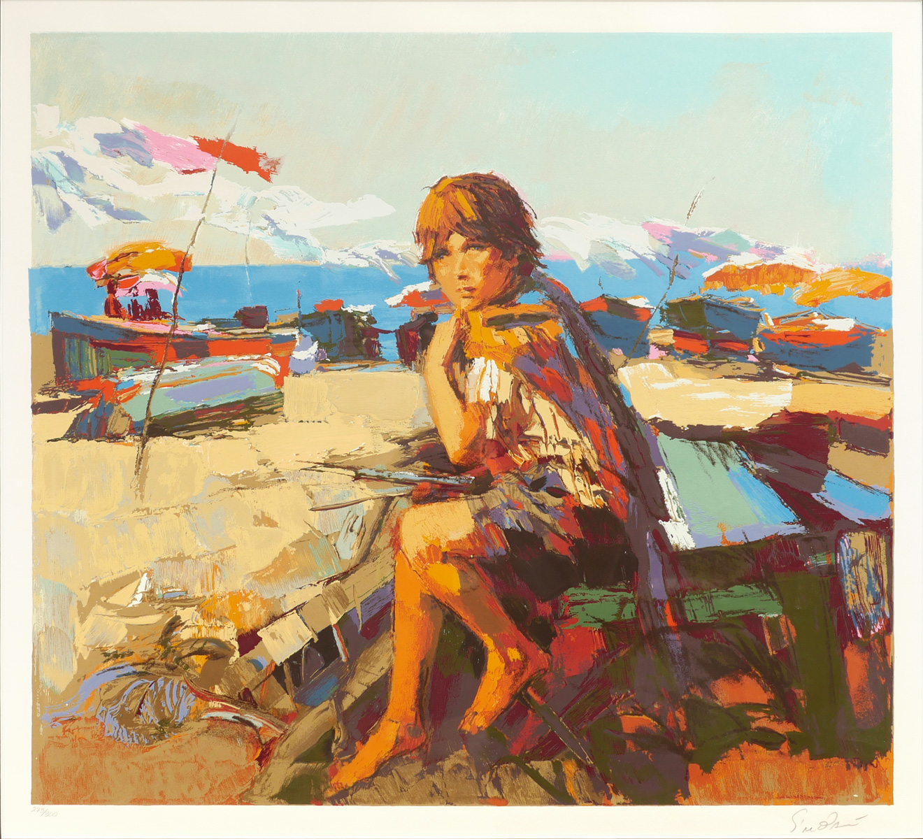 Appraisal: SIMBARI Nicola Italian - Girl at the Beach Serigraph sight