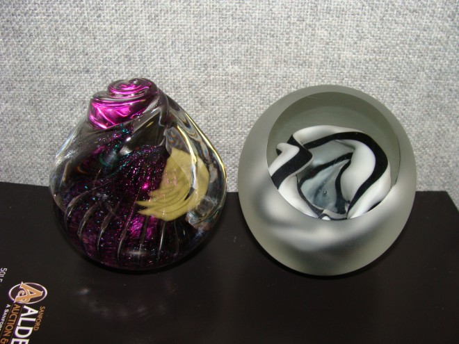 Appraisal: Group of Two black and white Eikholt Paperweight dated and